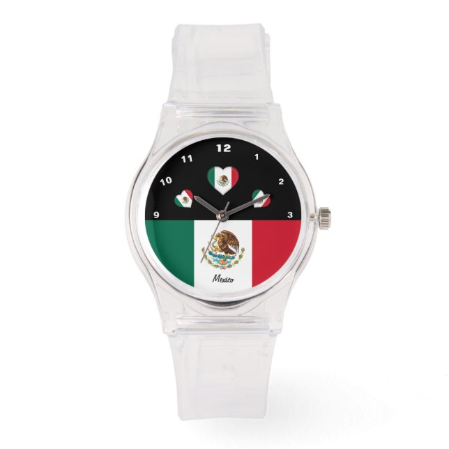 Reloj De Pulsera Bandera mexicana, Corazones, México/deportes (Anverso)