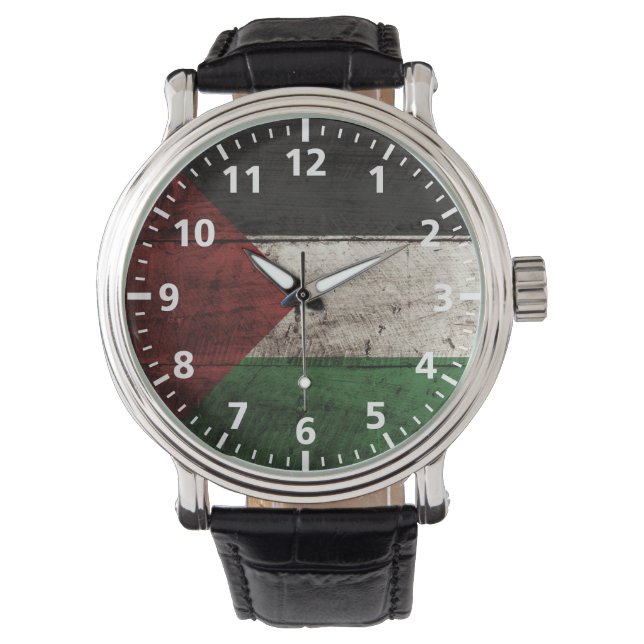 Reloj De Pulsera Bandera palestina en grano de vieja madera (Anverso)