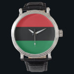 Reloj De Pulsera Bandera Panafricana de la UNIA<br><div class="desc">La bandera panafricana - también conocida como la bandera de la UNIA,  la bandera afroamericana,  la bandera de la Liberación Negra y varios otros nombres es una bandera tricolor que consiste de tres bandas horizontales iguales de rojo,  negro y verde (de arriba hacia abajo).</div>