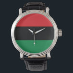 Reloj De Pulsera Bandera Panafricana de la UNIA<br><div class="desc">La bandera panafricana - también conocida como la bandera de la UNIA,  la bandera afroamericana,  la bandera de la Liberación Negra y varios otros nombres es una bandera tricolor que consiste de tres bandas horizontales iguales de rojo,  negro y verde (de arriba hacia abajo).</div>