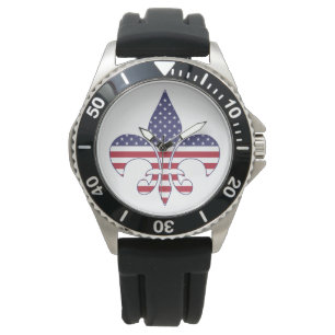 Reloj De Pulsera Bandera Patriótica Americana Fleur-de-lis