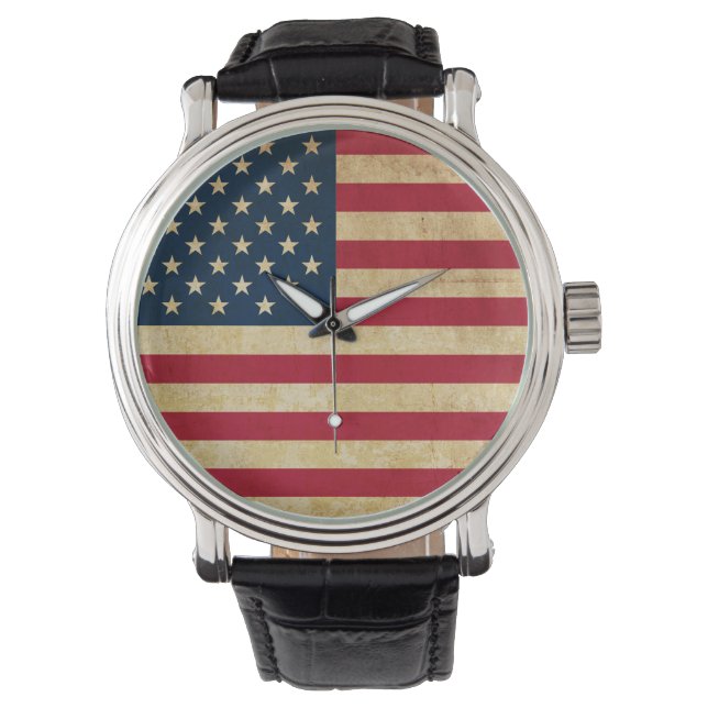 Reloj De Pulsera Bandera Patriótica Americana Vintage (Anverso)