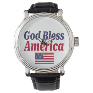 Reloj De Pulsera Bandera Patriótica Dios Bendiga a América