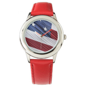 Reloj De Pulsera Bandera Patriótica Estadounidense Roja, Blanca y A
