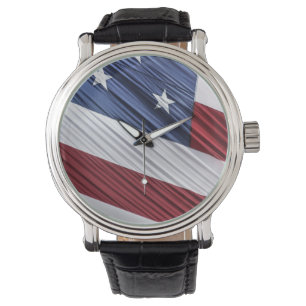 Reloj De Pulsera Bandera Patriótica Estadounidense Roja, Blanca y A
