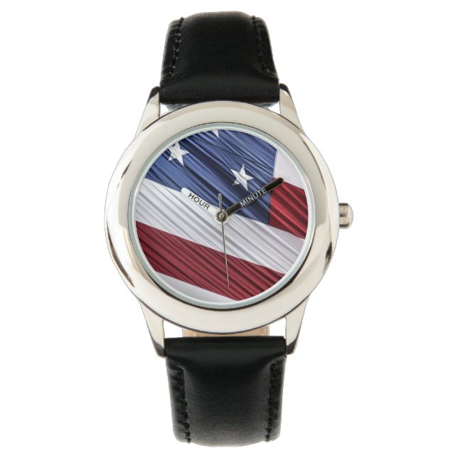 Reloj De Pulsera Bandera Patriótica Estadounidense Roja, Blanca y A (Anverso)