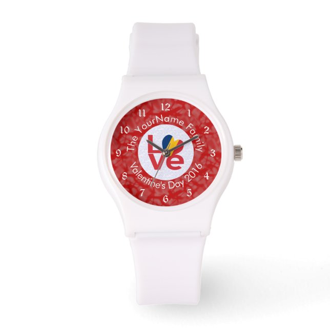 Reloj De Pulsera Bandera personalizada Chad rojo AMOR (Anverso)