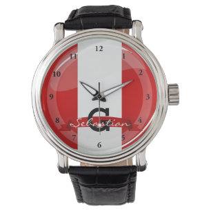 Reloj De Pulsera Bandera peruana brillante redonda
