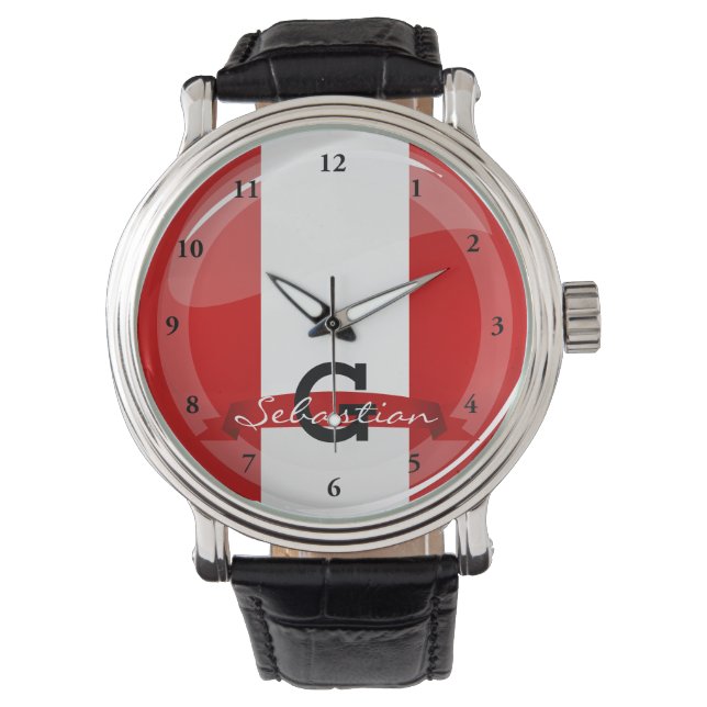 Reloj De Pulsera Bandera peruana brillante redonda (Anverso)