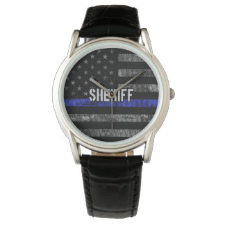 Reloj De Pulsera Bandera policial del sheriff angustiada
