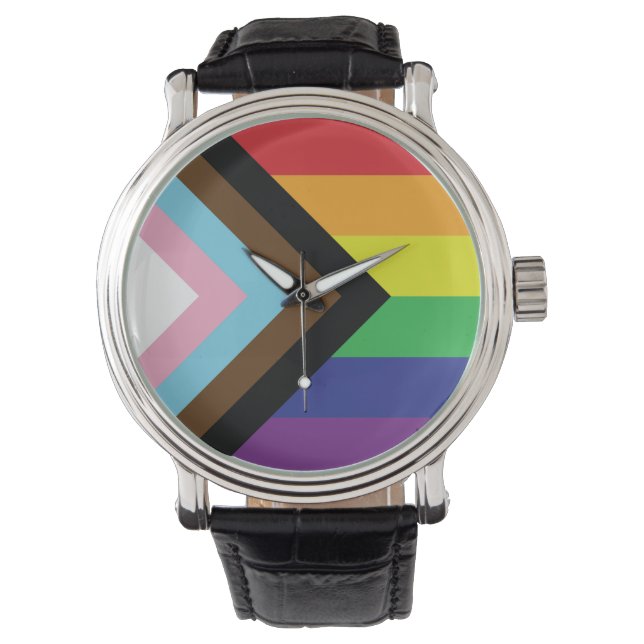 Reloj De Pulsera Bandera progresista LGBTQIA (Anverso)