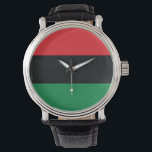 Reloj De Pulsera Bandera roja, negra y verde<br><div class="desc">Los 3 colores panafricanos de la bandera representan: RED: la sangre que une a todas las personas de ascendencia africana negra, y derramada por la liberación; NEGRO: personas negras cuya existencia como nación, aunque no como estado-nación, se afirma por la existencia de la bandera; y VERDE: la abundante riqueza natural...</div>