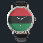 Reloj De Pulsera Bandera roja, negra y verde<br><div class="desc">Los 3 colores panafricanos de la bandera representan: RED: la sangre que une a todas las personas de ascendencia africana negra, y derramada por la liberación; NEGRO: personas negras cuya existencia como nación, aunque no como estado-nación, se afirma por la existencia de la bandera; y VERDE: la abundante riqueza natural...</div>