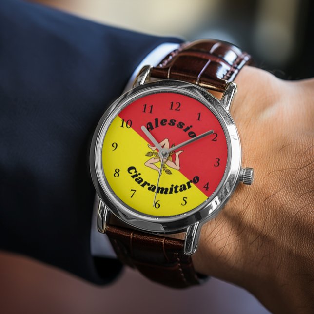 Reloj De Pulsera Bandera Sicilia Sicilia Bandera Trinacria personal (Flag of Sicily Sicilian Flag Trinacria Watch
Orologio Con Bandiera Siciliana)