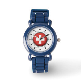 Reloj De Pulsera Bandera Suiza del niño Número negro ajustable