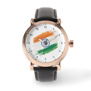 Reloj De Pulsera Bandera tricolor india con números en hindi sánscr
