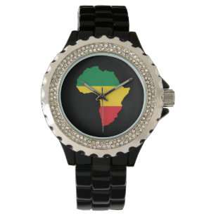 Reloj De Pulsera Bandera verde, dorada y roja de África
