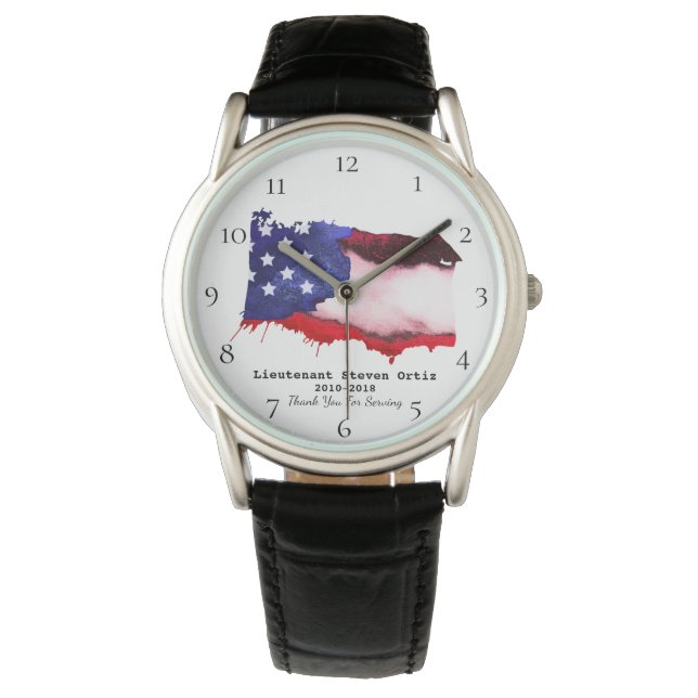 Reloj De Pulsera *~* Bandera Veteranos EEUU Ejército Azul Blanco Ro (Anverso)