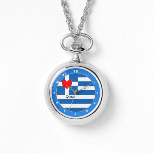 Reloj De Pulsera Bandera y corazón griegos - Hinchas de viajes y d