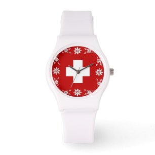 Reloj De Pulsera Bandera y edelweiss de Suiza
