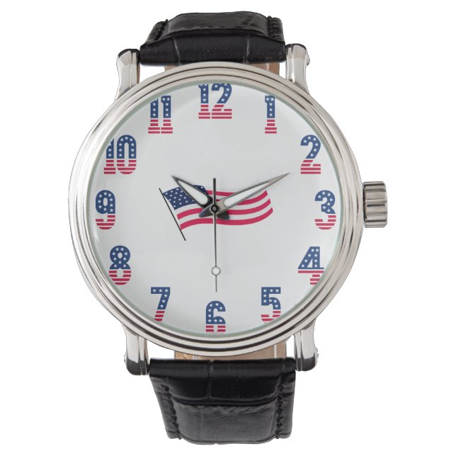 Reloj De Pulsera Bandera y números estadounidenses (Anverso)