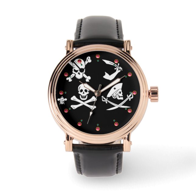 RELOJ DE PULSERA BANDERAS DE PIRATAS NEGRAS, HUESOS CRUZADOS, ESPAL (Anverso)