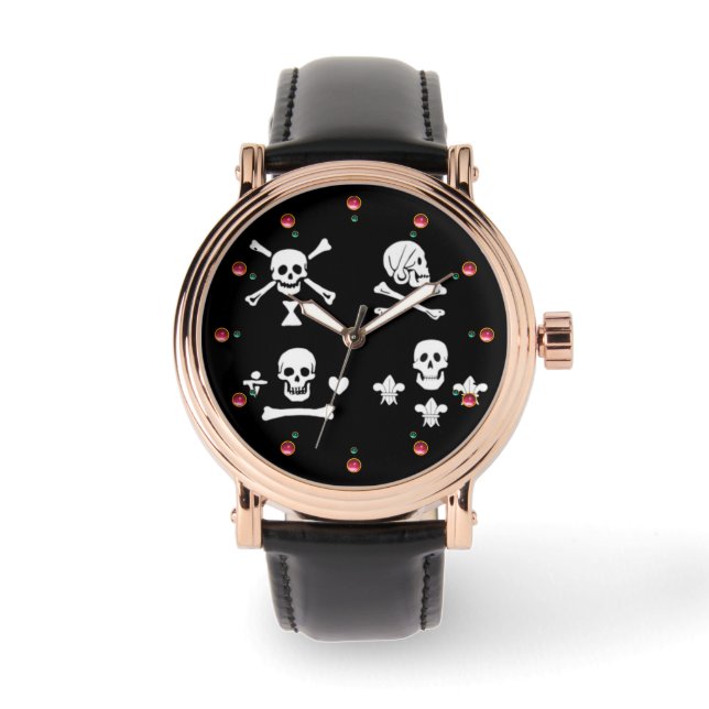 RELOJ DE PULSERA BANDERAS DE PIRATAS NEGRAS, HUESOS CRUZADOS, ESPAL (Anverso)