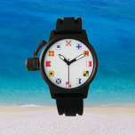 Reloj De Pulsera Banderas de vela de color náutico para marineros<br><div class="desc">Muestra banderas náuticas de navegación para los números de la cara de reloj. Las banderas se utilizan para la comunicación en el agua. Para marineros,  barqueros y personas que adoran todo tipo de actividades náuticas. Guay. Hace un buen regalo.</div>