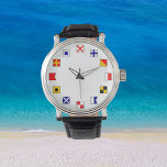 Reloj De Pulsera Banderas de vela de color náutico para marineros<br><div class="desc">Muestra banderas náuticas de navegación para los números de la cara de reloj. Las banderas se utilizan para la comunicación en el agua. Para marineros,  barqueros y personas que adoran todo tipo de actividades náuticas. Guay. Hace un buen regalo.</div>