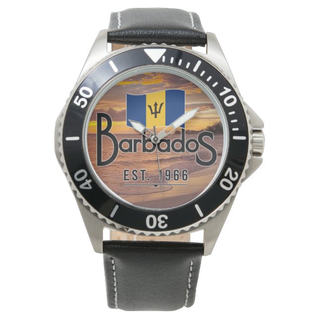 Reloj De Pulsera "Barbados Est. 1966" Sunset With Barbados Flag (Anverso)