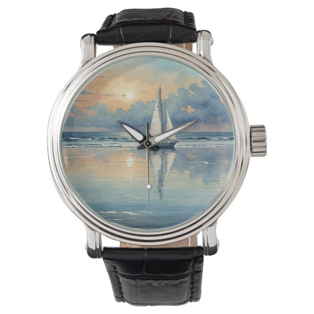 Reloj De Pulsera Barco acuático sobre pintura oceánica (Anverso)