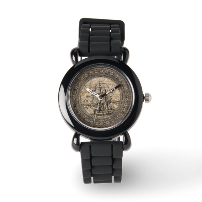 Reloj De Pulsera Barco Antiguo y Mapa (Anverso)