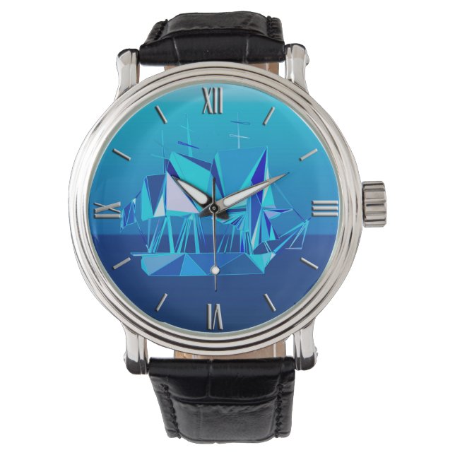 Reloj De Pulsera Barco de Clipper Geométrico Moderno, Azul Cobalto (Anverso)