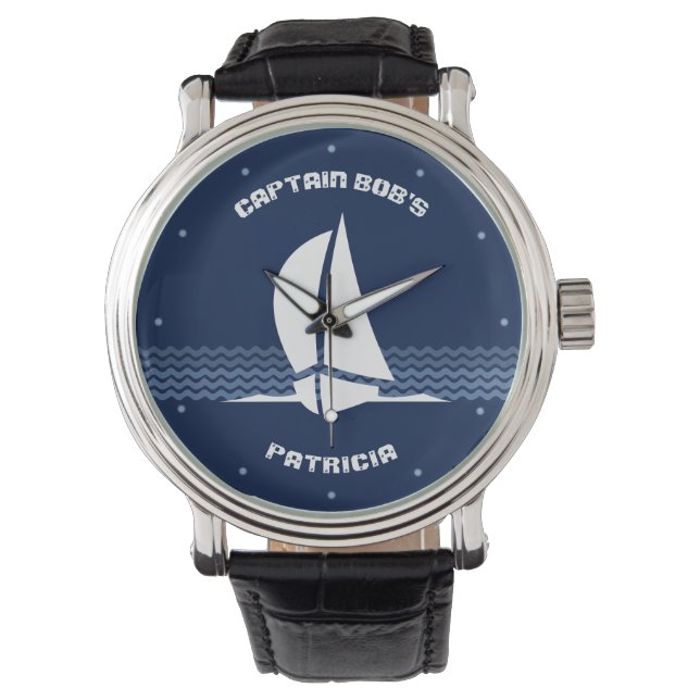 Reloj De Pulsera Barco de vela con texto de personalizable (Anverso)