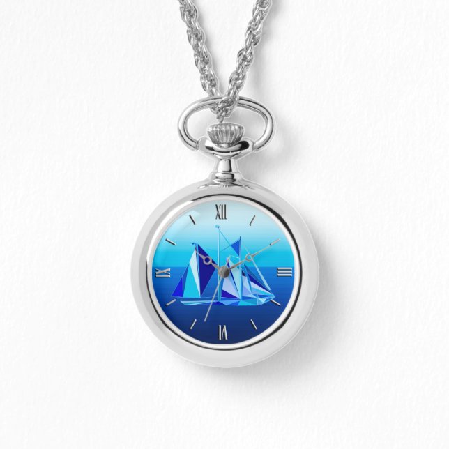 Reloj De Pulsera Barco de vela geométrico moderno / yate, azul coba (Anverso)
