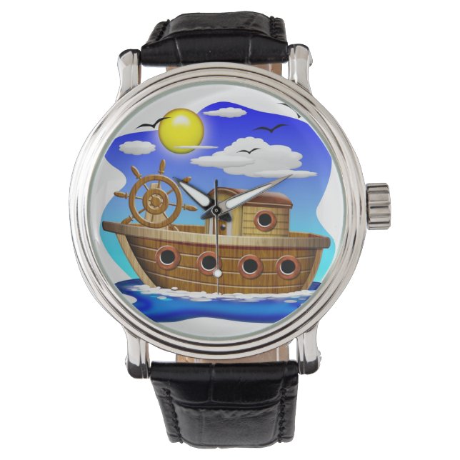 Reloj De Pulsera Barco Pesquero Dibujo Animado  (Anverso)