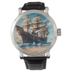 Reloj De Pulsera Barco pirata de playa tropical