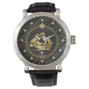Reloj De Pulsera Barcos de oro Golden Metallic Vela y Anchor