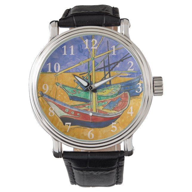 Reloj De Pulsera Barcos de Van Gogh Impresionismo Playa (Anverso)