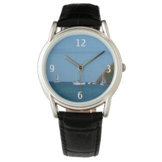 Reloj De Pulsera Barcos de vela en la Bahía Blanco y Azul Náutico