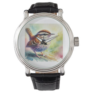 Reloj De Pulsera Barred Wren Warbler 080824AREF114 - Watercolor