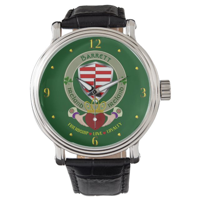 Reloj De Pulsera Barrett Irish Shield y Claddagh Personalizados (Anverso)