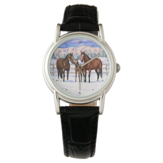 Reloj De Pulsera Barrio Marrón de caballos en Nieve (Anverso)