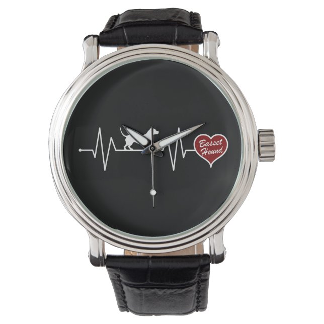 Reloj De Pulsera Basset Hound heartbeat with red heart (Anverso)