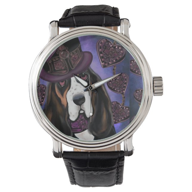 Reloj De Pulsera Basset Hound STEAMPUNK (Anverso)