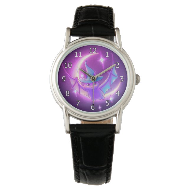 Reloj De Pulsera Bat Witch Crescent Moon Stars Art (Anverso)