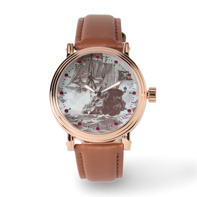 RELOJ DE PULSERA BATALLA PIRATA EN BLANCO Y NEGRO (Anverso)