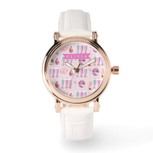 Reloj De Pulsera Batido Retro Rosa Personalizado Monada Adorable