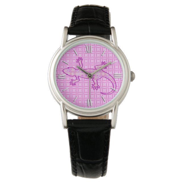Reloj De Pulsera batik tribal Gecko - orquídea y cáscara rosa (Anverso)