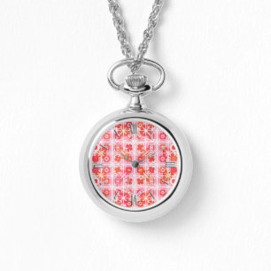 Reloj De Pulsera Batik tribal - rosa y rojo fresa